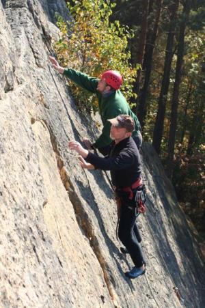 Geo a nemluvný německý lezec na Sluneční plotně.